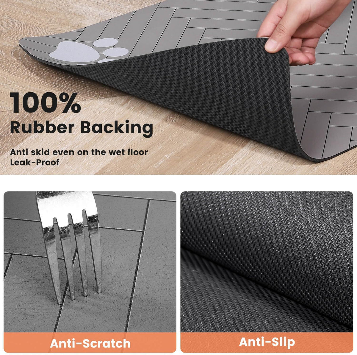 Pet Feeding Mat-Absorbent Pet Placemat for Food and Water Bowl, with Waterproof Rubber Backing