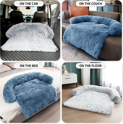 GGIB Calming Dog Bed Fluffy Plush Dog Mat for Furniture Protector with Removable Washable Cover for