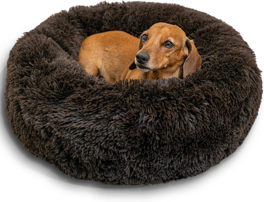 Best Friends by Sheri Original Calming Donut Dog and Cat Bed, Shag Faux Fur, Dark Brown, (23in x