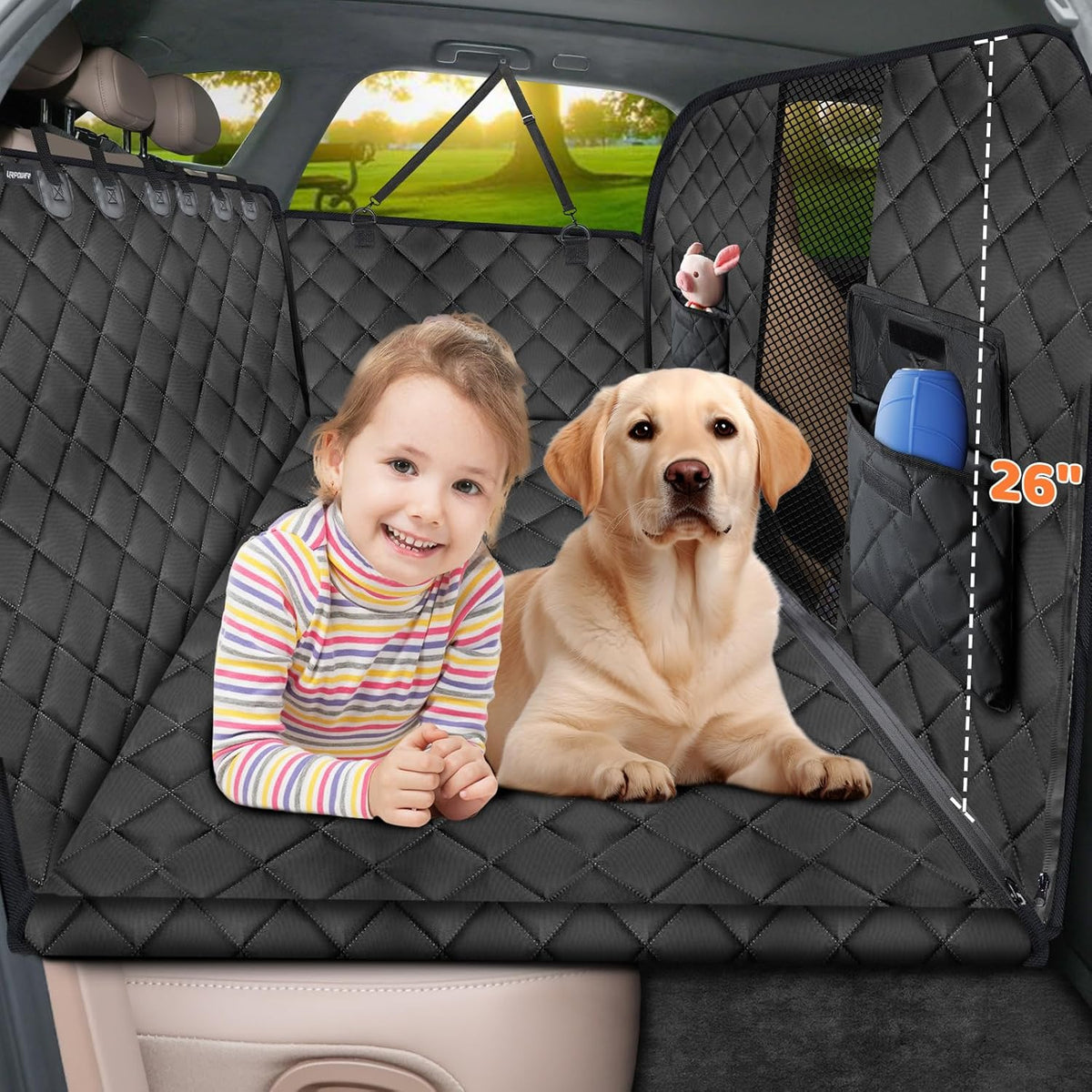 URPOWER High Barrier Back Seat Extender for Dogs, Hard Bottom Dog Car Seat Cover Holds 400 lbs