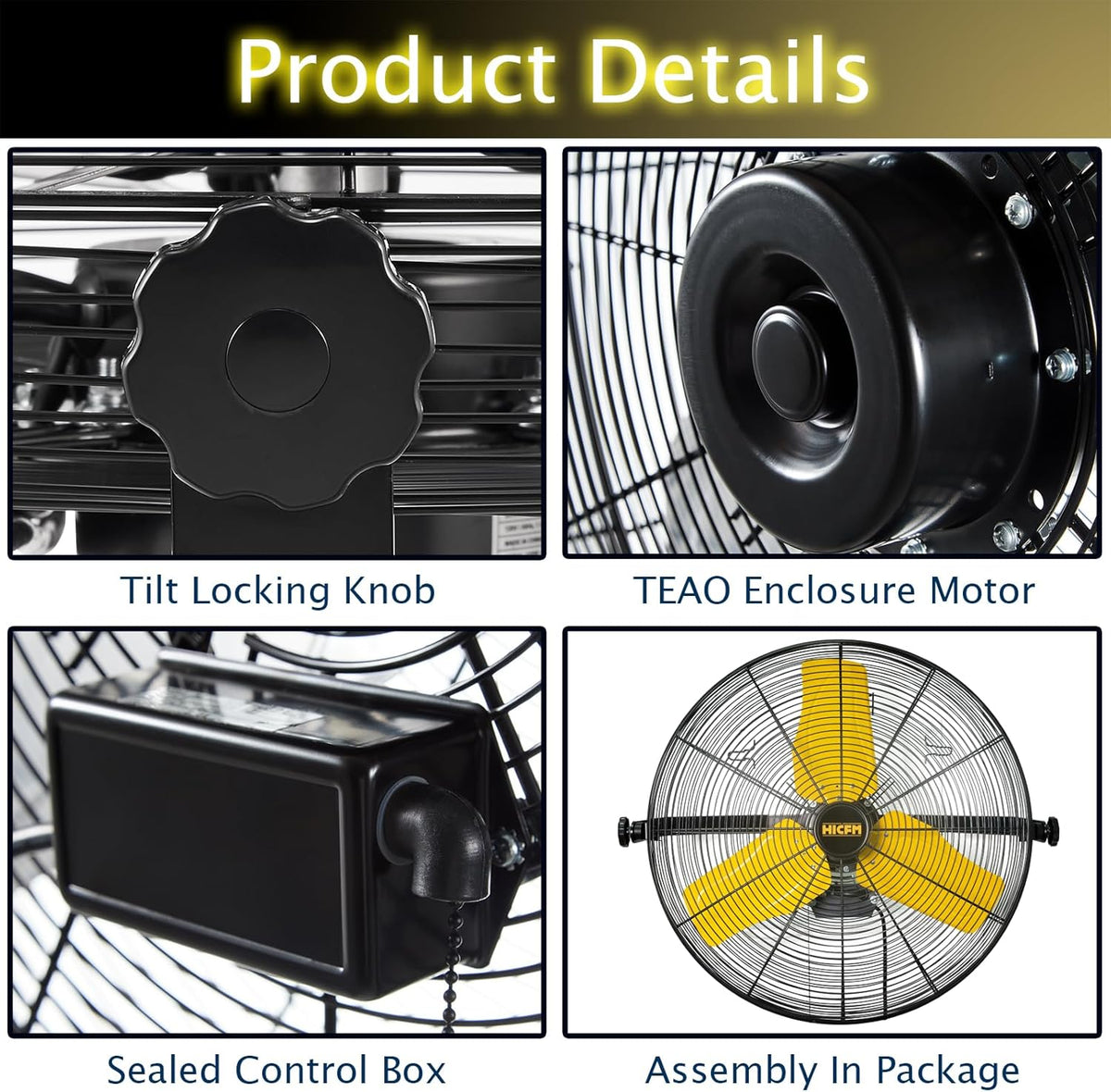 HiCFM 9100 CFM 24 inch Heavy Duty Industrial Wall Mounted Fan with TEAO Enclosure Motor, Permanent