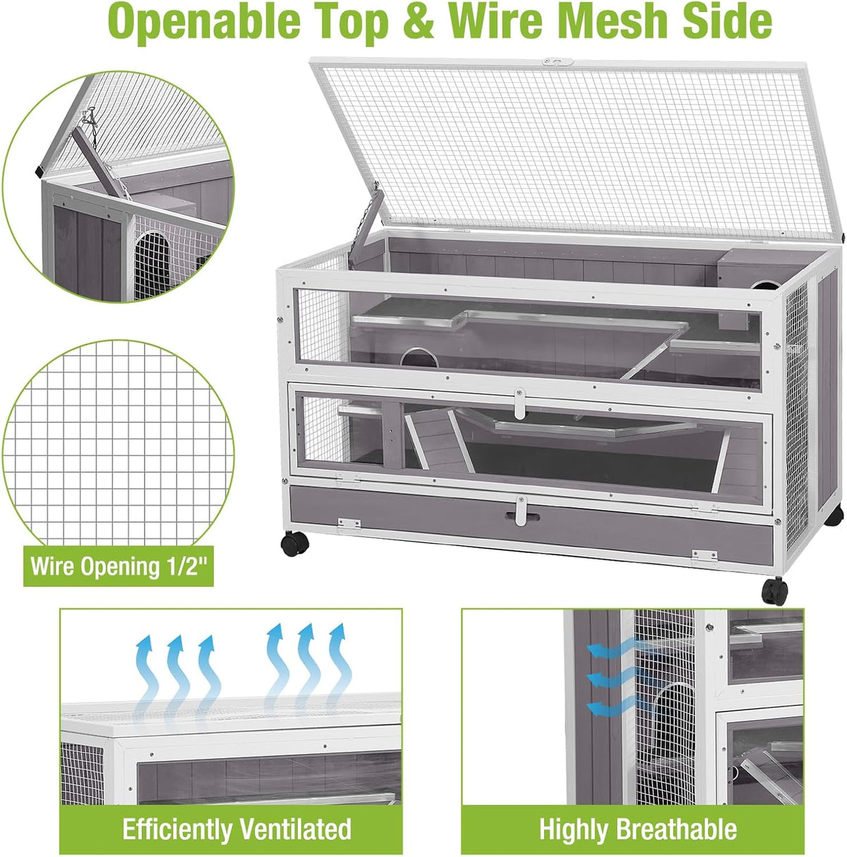 GUTINNEEN Guinea Pig Cages - Metal Iron Frame, Hamster Cage with Chew-Proof Aluminum Edges, Movable
