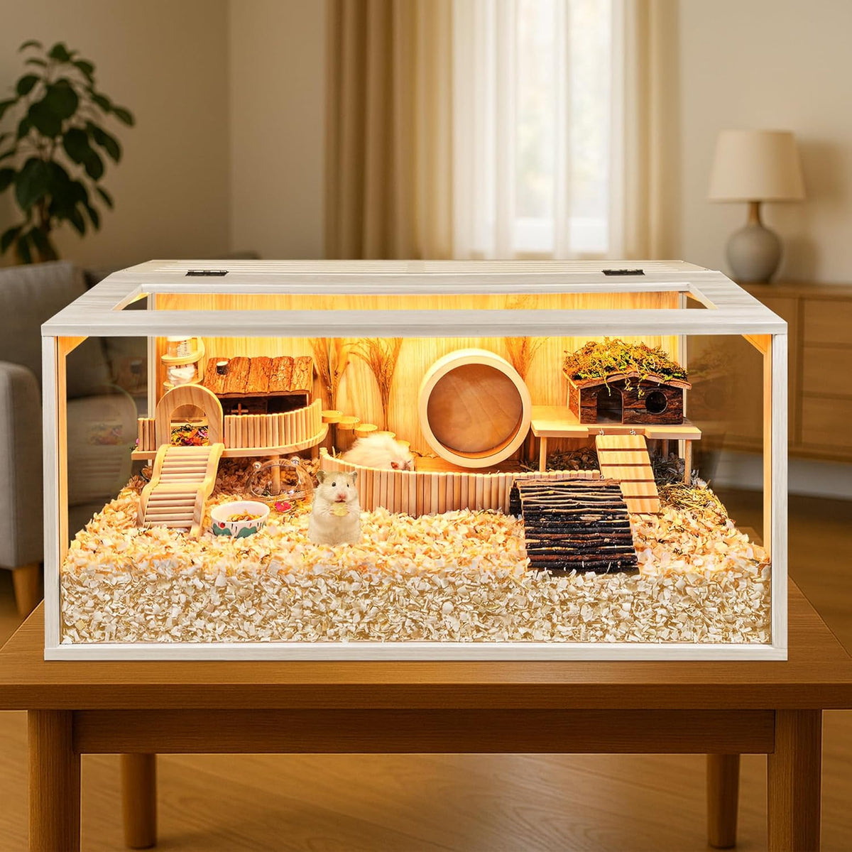 Prolee Hamster Cage Chewproof Wooden 24 Inch Guinea Pig Cages Mice and Rat Habitat Openable Top