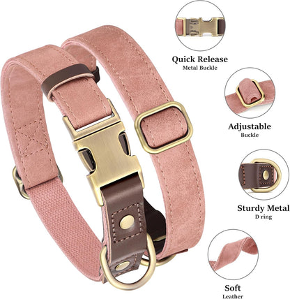 Didog Soft PU Leather Dog Collar for Large Dogs,Classic Adjustable Dog Collars with Quick Release