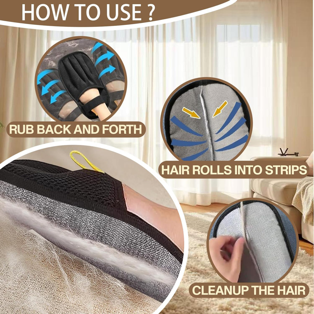 Upgraded Pet Hair Remover Glove - Reusable Electrostatic Five-Finger Gloves for Cat/Dog Hair