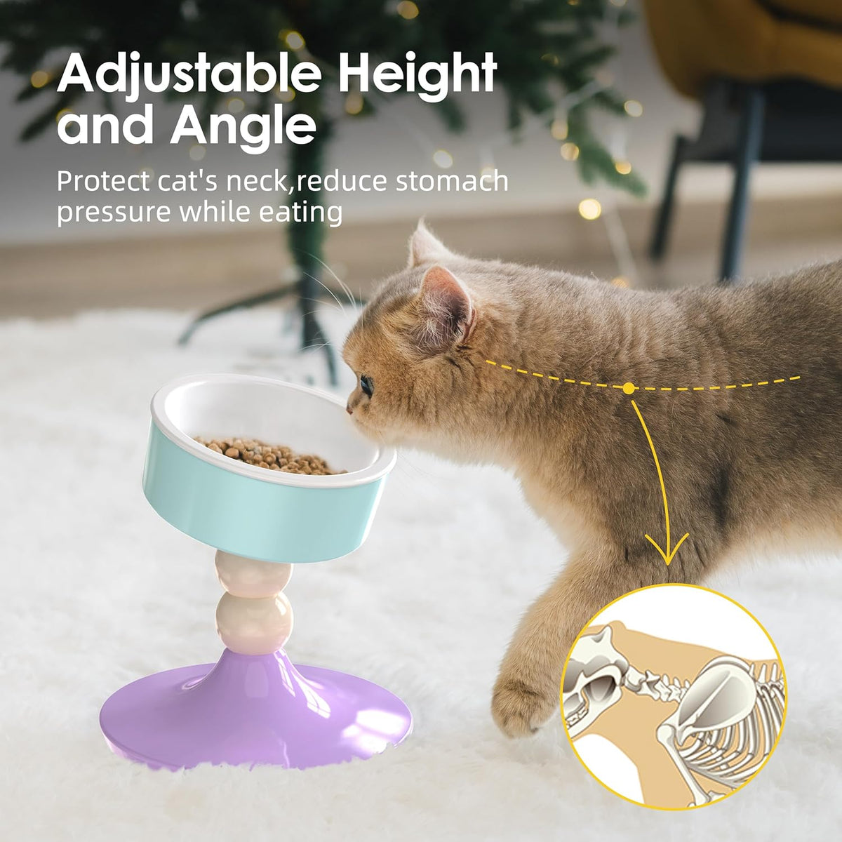Ceramic Elevated Raised Cat Bowls,3 Heights Adjustable Raised Dog Bowl Stand for Indoor Cats and