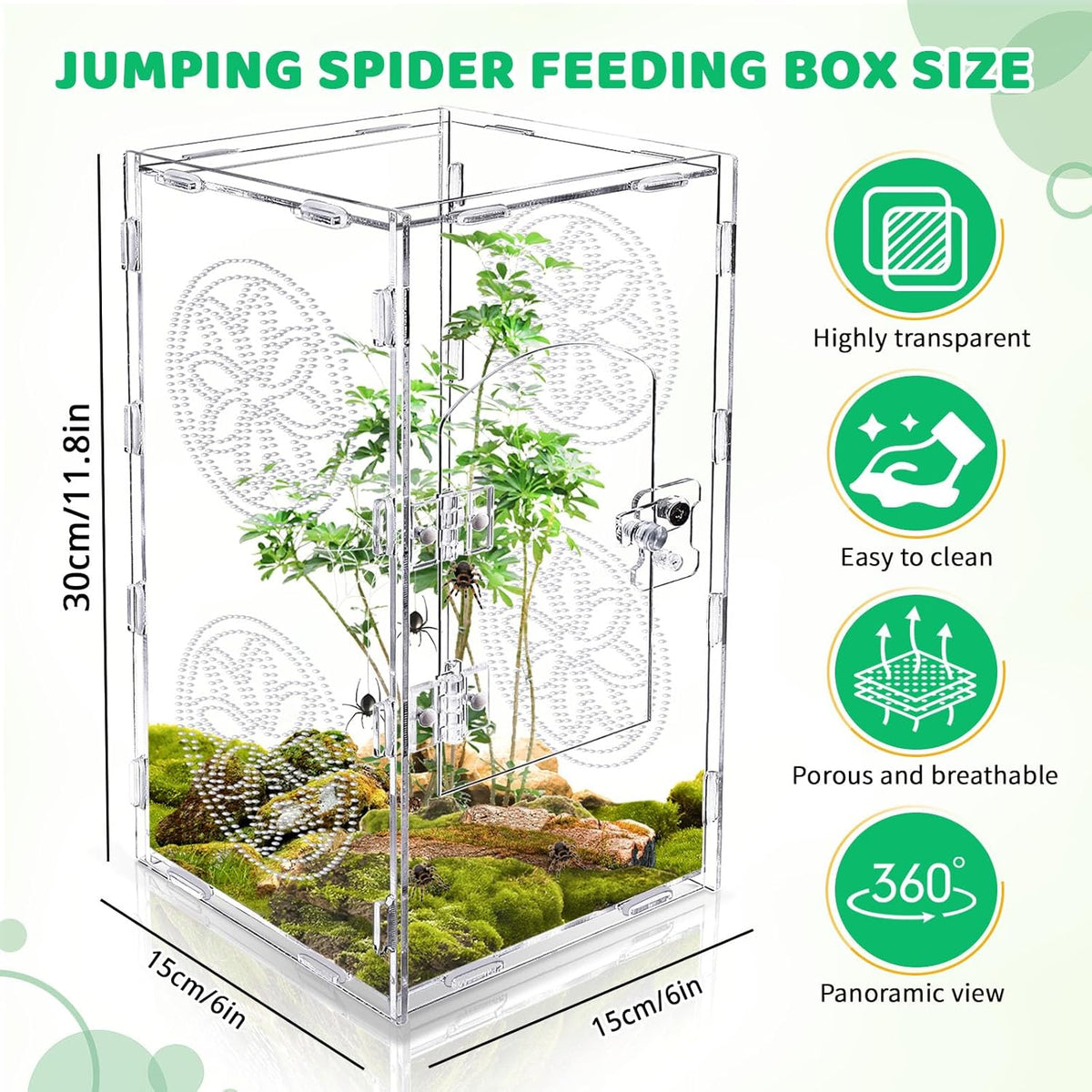 Jumping Spider Enclosure, 12x6x6 Inch Acrylic Tarantula Enclosure, Jumping Spider Accessories with
