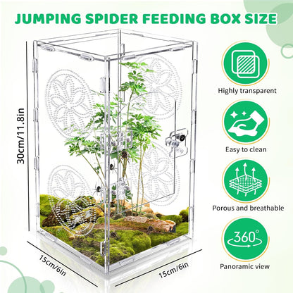 Jumping Spider Enclosure, 12x6x6 Inch Acrylic Tarantula Enclosure, Jumping Spider Accessories with