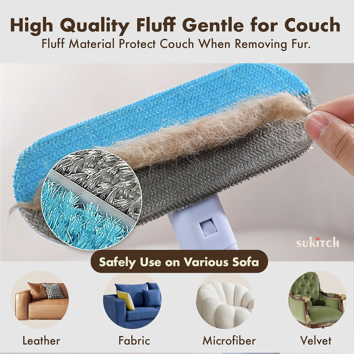 Pet Hair Remover for Couch, Grey, 17.3Inch, Durable, Reusable, Washable Lint Cleaner for Dog and