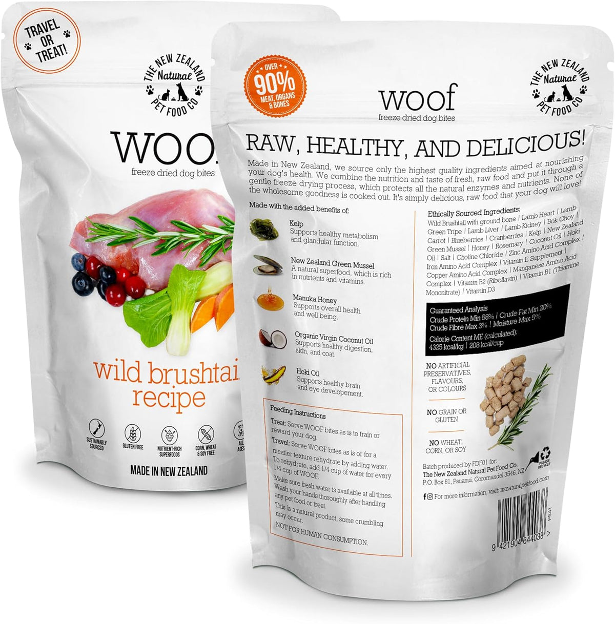 Woof Freeze Dried Dog Food - Wild Brushtail, High Protein, Complete Diet, Dog Treats, All Life