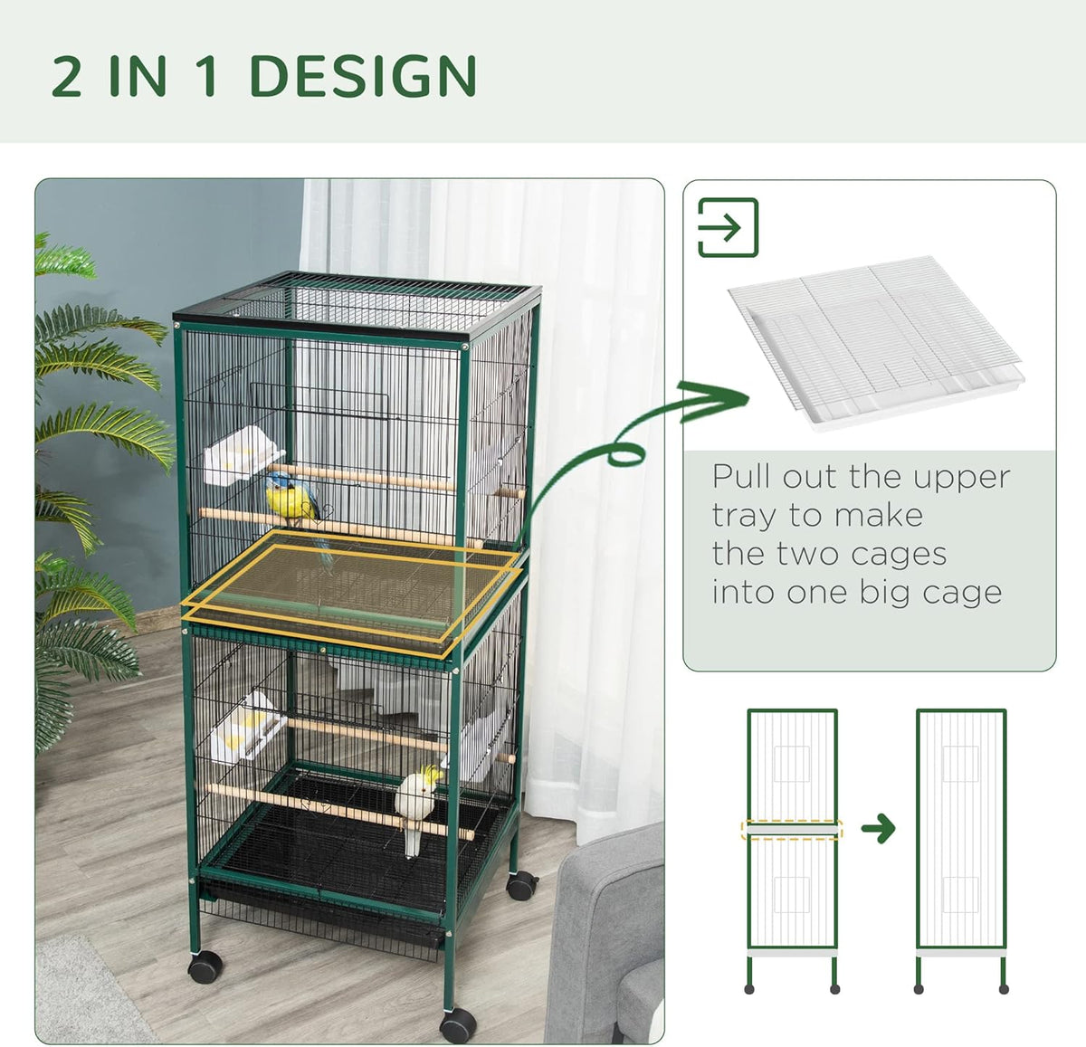 PawHut Large Bird Cage with 1.7 ft. Width for Wingspan, Bird Aviary Indoor with Multi-Door Design