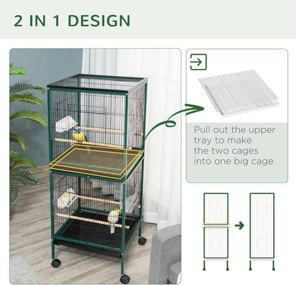 PawHut Large Bird Cage with 1.7 ft. Width for Wingspan, Bird Aviary Indoor with Multi-Door Design