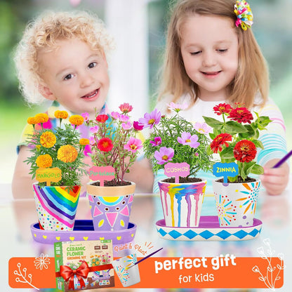 4 Set Paint & Plant Flower Gardening Kit - Gifts for Girls Ages 8-12, Arts and Crafts for Kids Ages
