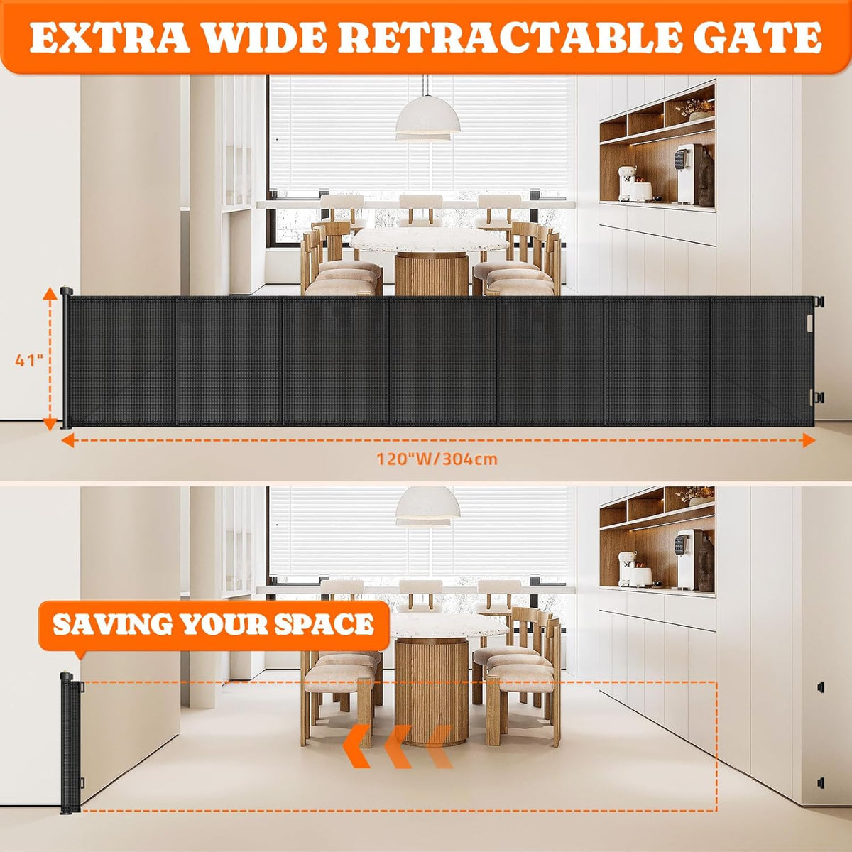 Pawtners Retractable Baby Gates Extra Wide, 41" Tall Extends up to 120" Wide, Dog Gate Indoor for