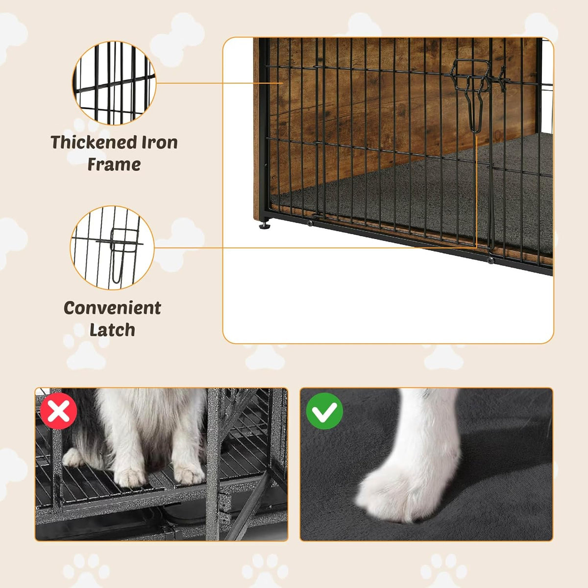 Dog Kennel Furniture, Wooden Dog Crate End Table with Dual Doors, Chew-Proof Design & Cushion