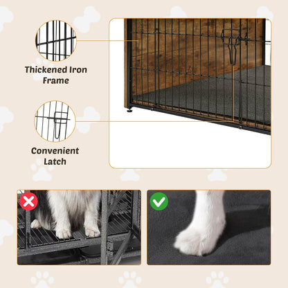Dog Kennel Furniture, Wooden Dog Crate End Table with Dual Doors, Chew-Proof Design & Cushion