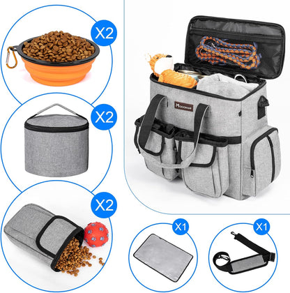 Airline Approved Dog Travel Bag with 2 Dog Treat Training Pouches, Tote Organizer for Weekend Pet