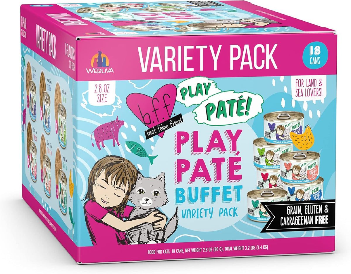 Weruva B.F.F. Play - Best Feline Friend Paté Lovers, Aw Yeah!, Play Paté Buffet Variety Pack, 2.8oz
