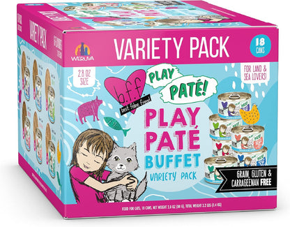 Weruva B.F.F. Play - Best Feline Friend Paté Lovers, Aw Yeah!, Play Paté Buffet Variety Pack, 2.8oz