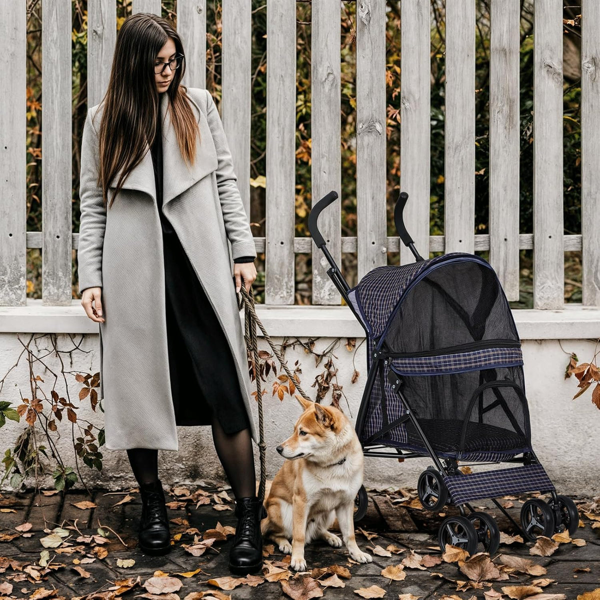 MoNiBloom 4 Wheels Pet Stroller, Easy-Fold Umbrella Shaped Dog Cat Jogger Stroller w/Storage Bag &