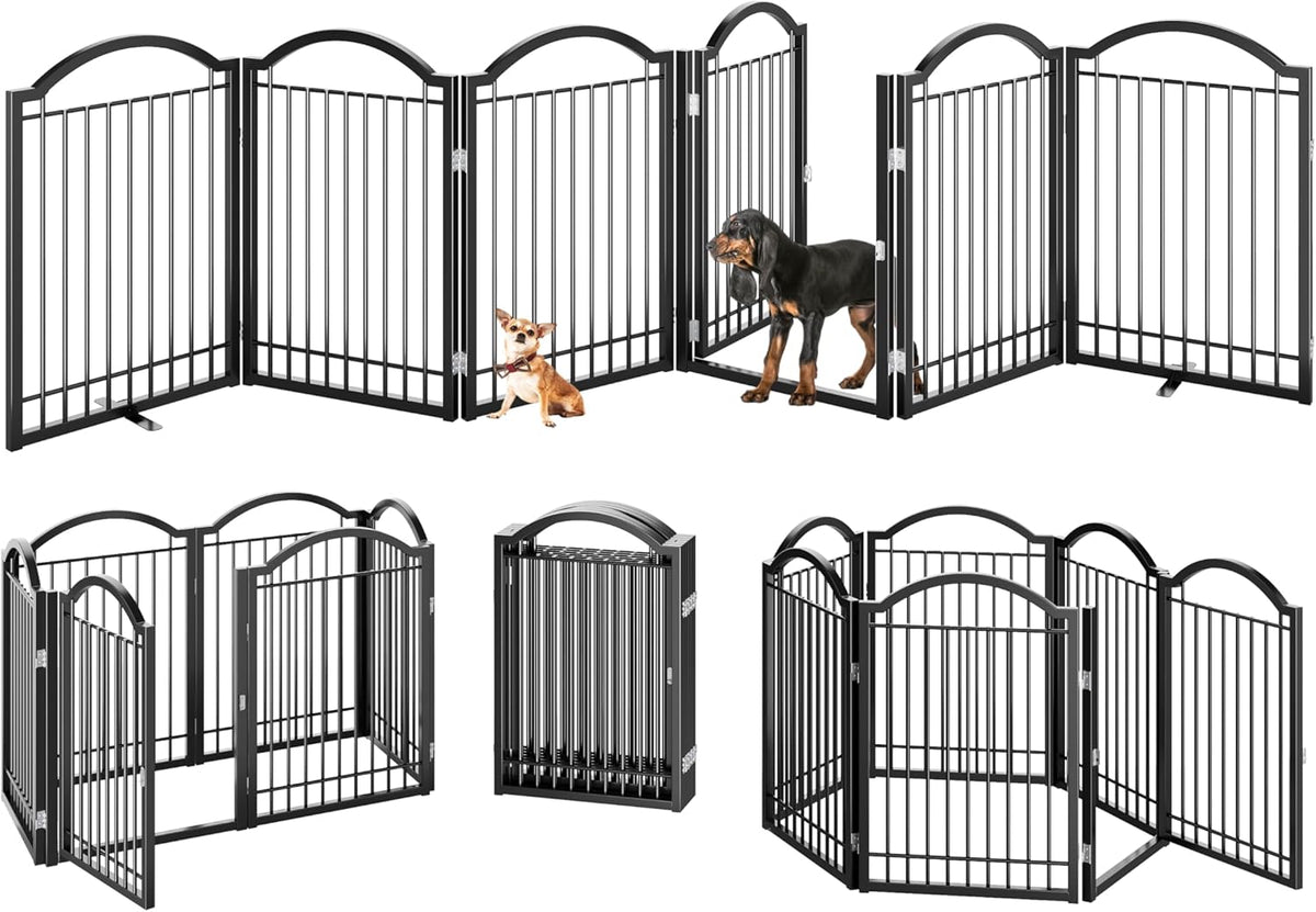 BHG Metal No-Assembly Freestanding Dog Gate with Door Walk Through, Extra Wide 144", Extra Tall 32"