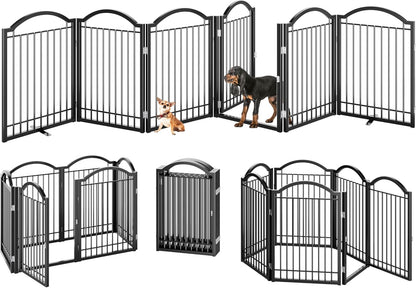 BHG Metal No-Assembly Freestanding Dog Gate with Door Walk Through, Extra Wide 144", Extra Tall 32"