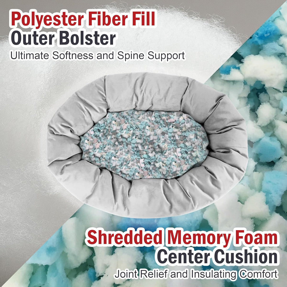 Majestic Pet 32 Inch Suede Shredded Memory Foam Mix Calming Medium Dog Bed Washable 32 x 23 x 7