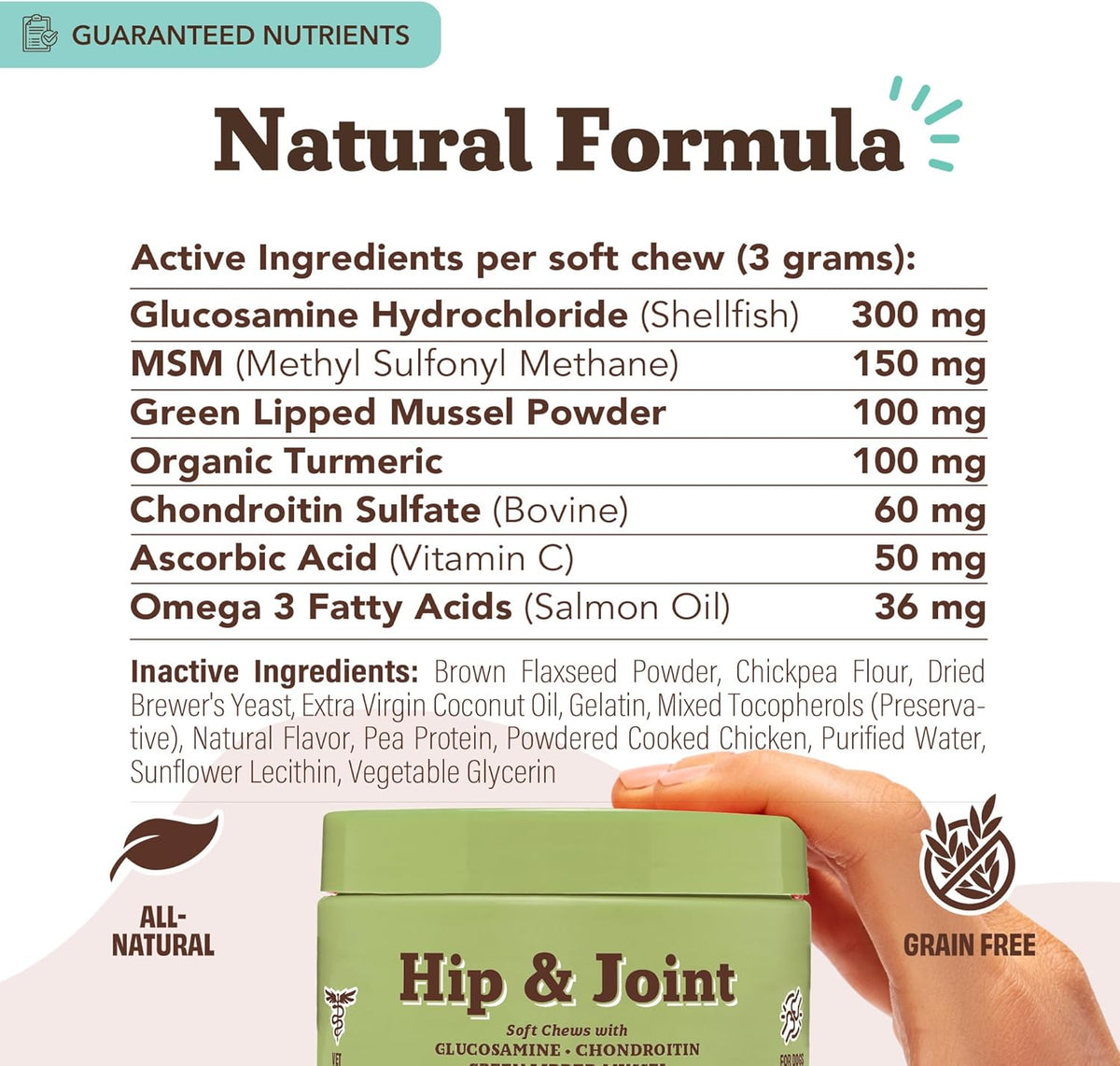 Natural Dog Company Hip & Joint Chews for Dogs with Glucosamine for Dogs + Chondroitin, MSM &