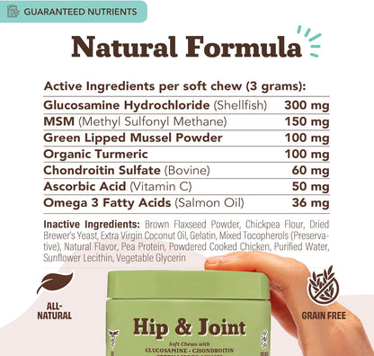 Natural Dog Company Hip & Joint Chews for Dogs with Glucosamine for Dogs + Chondroitin, MSM &