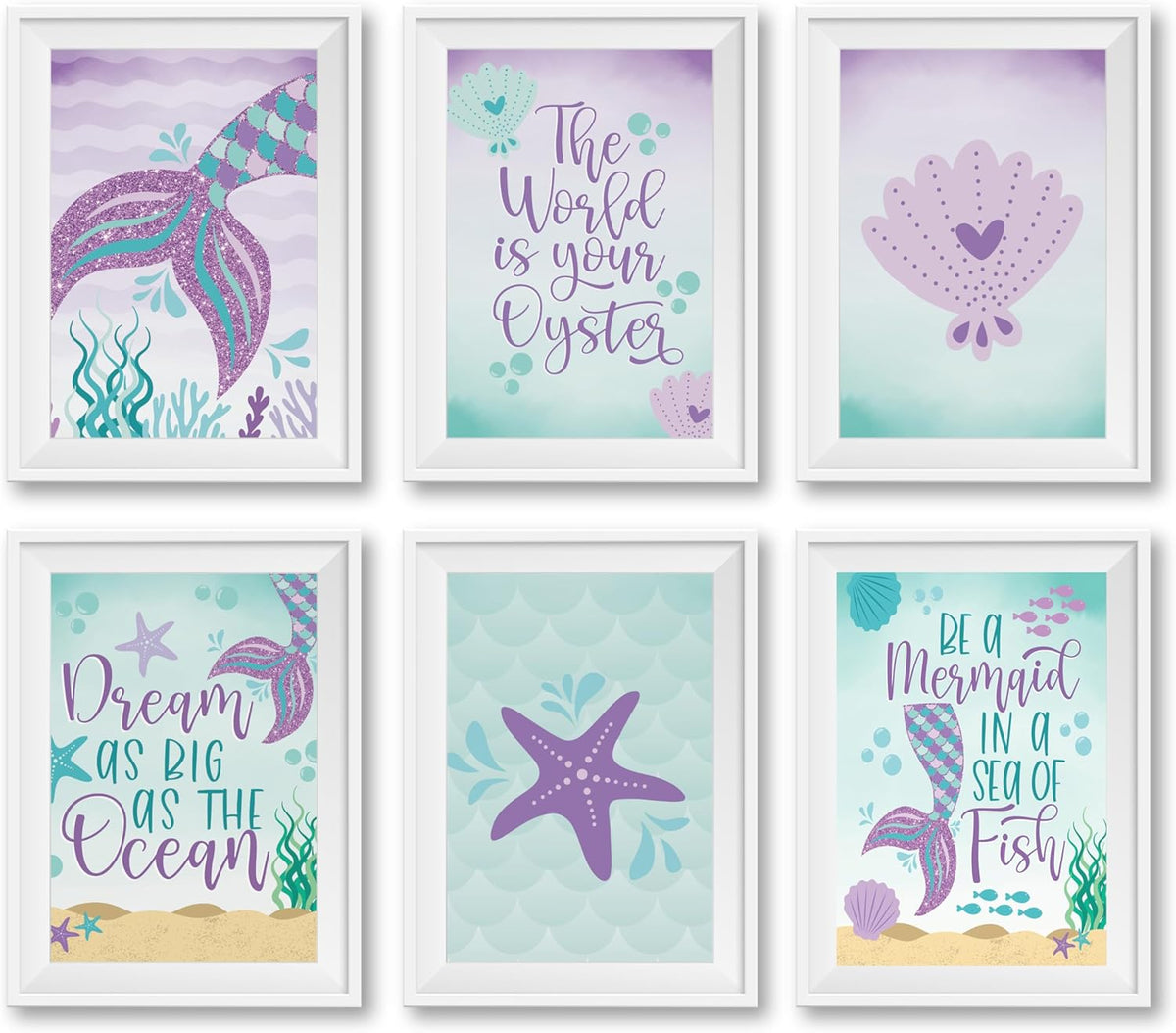 Hadley Designs 6 Mermaid Wall Decor – Reversible Magical Mermaid Wall Art for Nursery & Bathroom