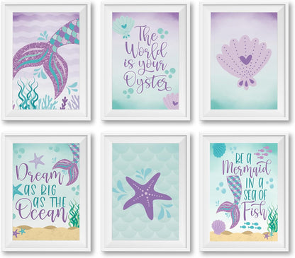 Hadley Designs 6 Mermaid Wall Decor – Reversible Magical Mermaid Wall Art for Nursery & Bathroom