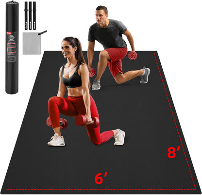 Extra Large Exercise Mat, 10'x6'/9'x6'/8'x6'/7'x5'/6'x4' (8mm/10mm) Thick Workout Mat for Home Gym