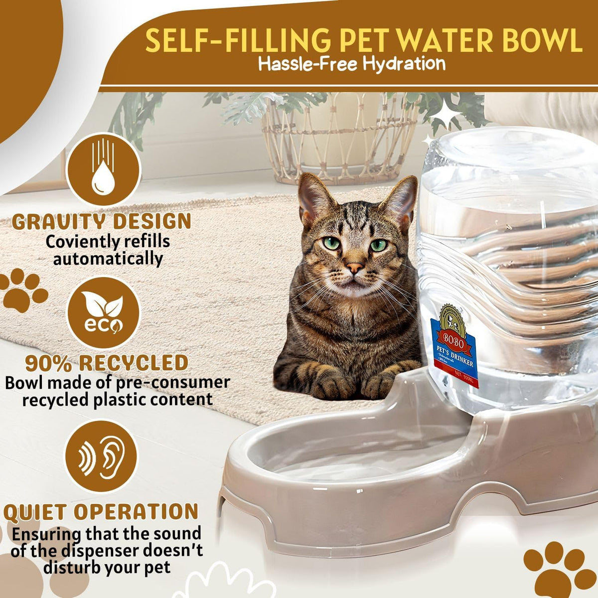 Flexzion Automatic Gravity Pet Waterer for Cat & Dog - Non-Skid & Easy-Clean Auto Replenish Water