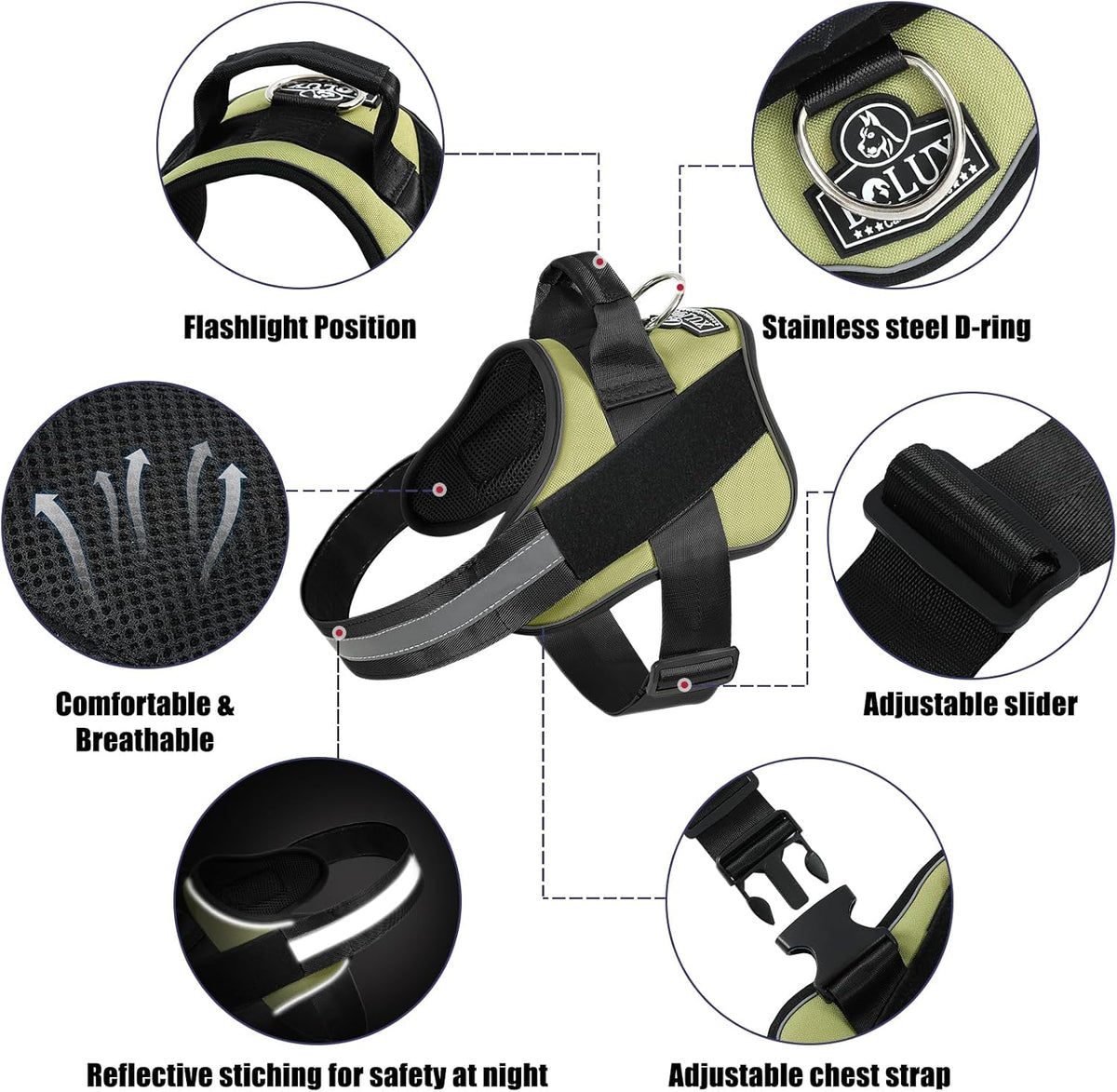 Bolux Dog Harness, No-Pull Reflective Dog Vest, Breathable Adjustable Pet Harness with Handle for