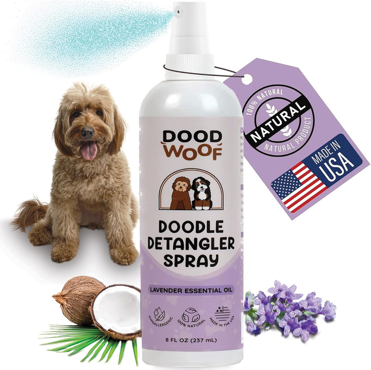 Dog Detangler Spray Dematting for Doodle - Natural Dog Leave in Conditioner Spray for Grooming and