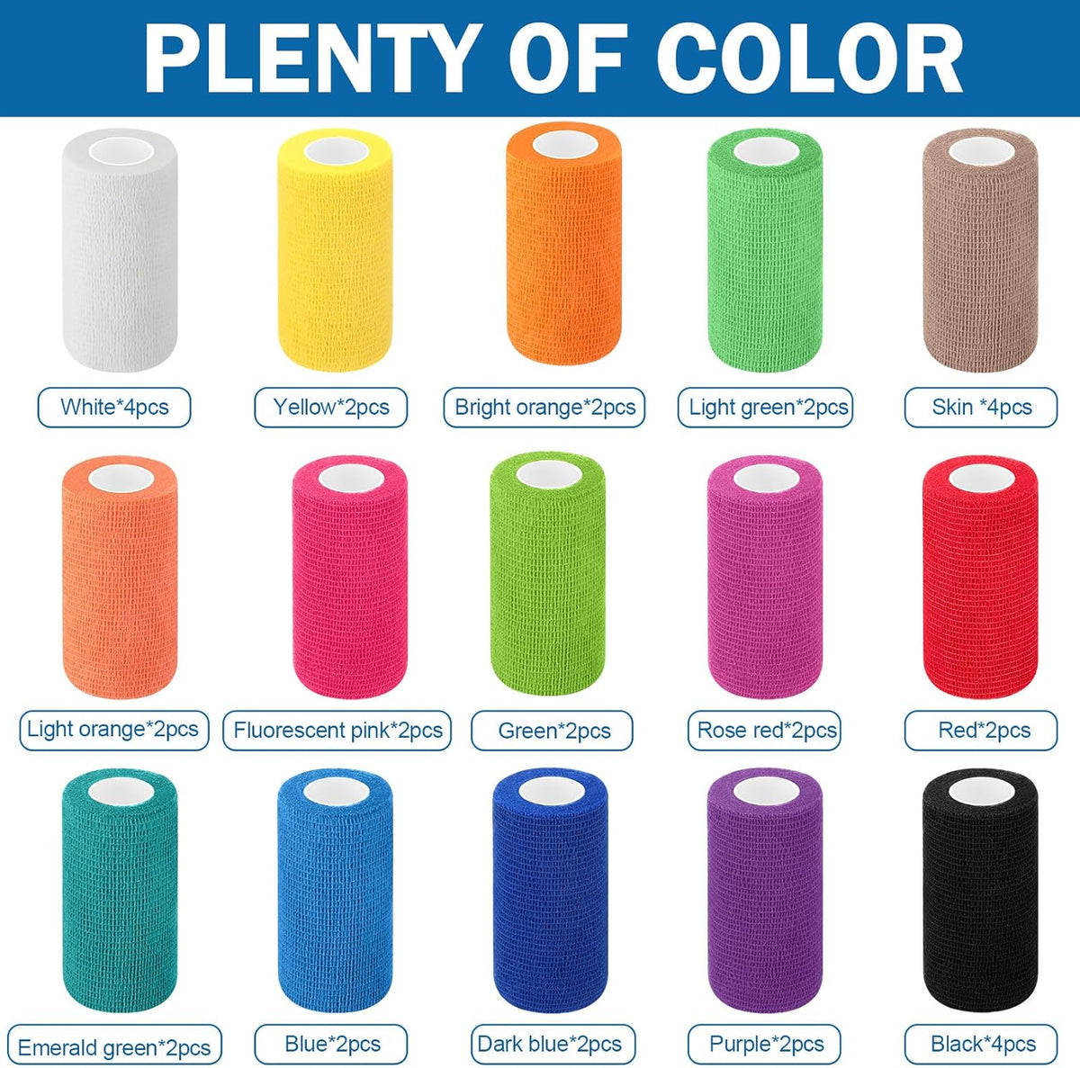 Treela 36 Pcs Self Adherent Bandage 4" X 5 Yard Wrap Breathable Cohesive Bandage Elastic Adhesive