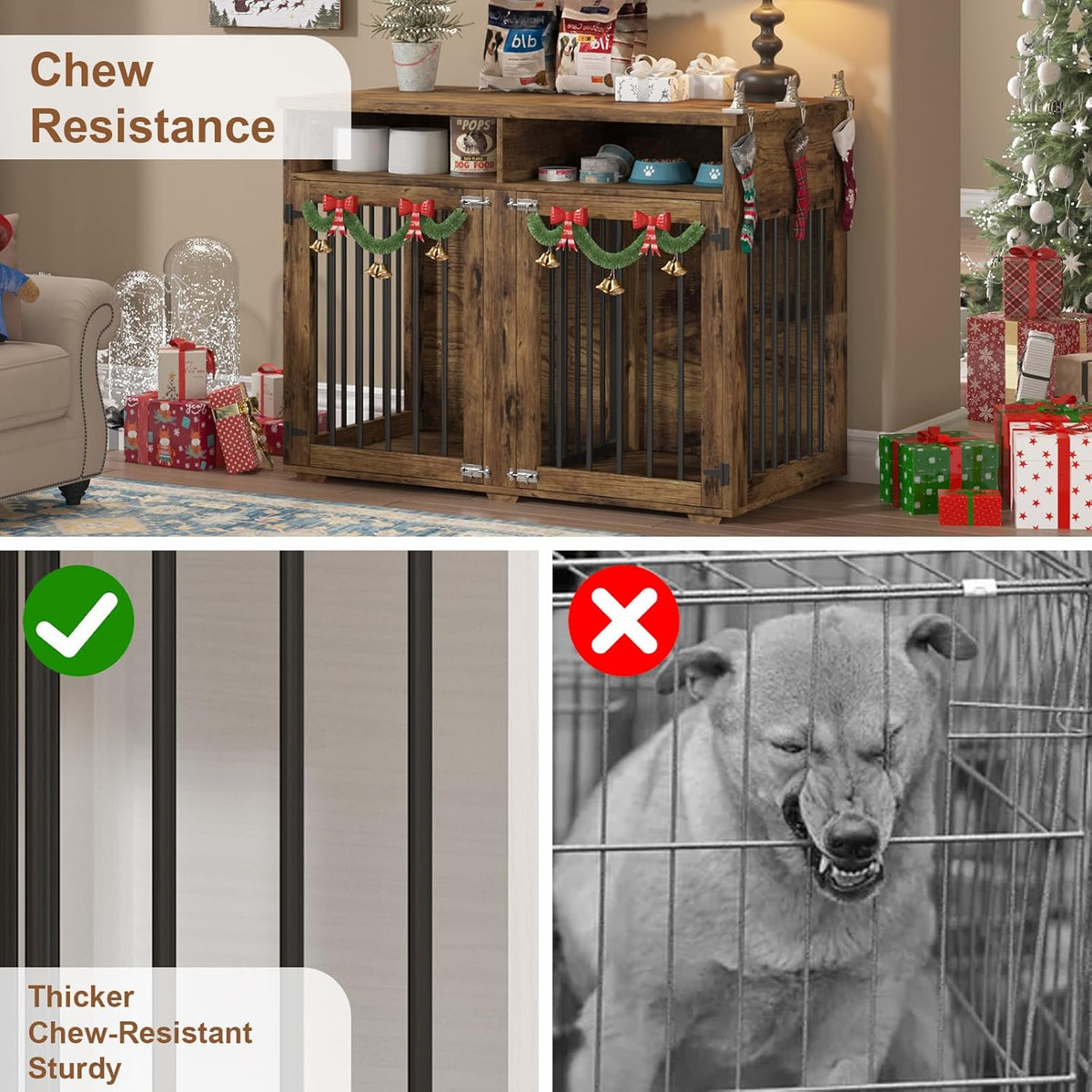 Furniture Dog Crate for 2 Dogs, 41 Inch Dog Kennel Furniture with Removable Divider and Shelf