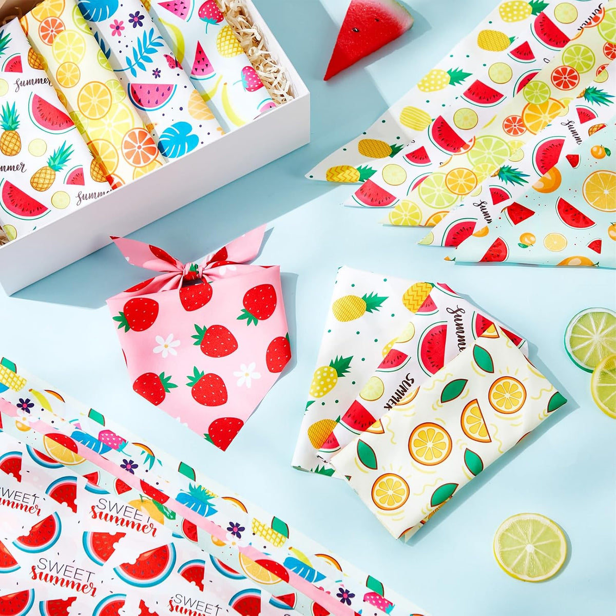 Weewooday 50 Pcs Fruit Dog Bandanas Bulk for Dogs Soft Bibs Adjustable Triangle pet Bandana for