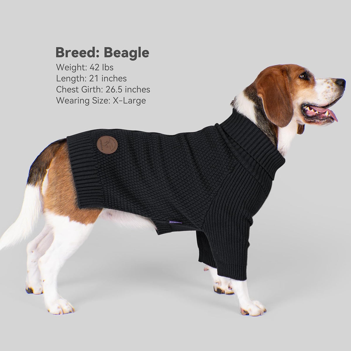 cyeollo Warm Turtleneck Large Dog Sweater, Stretchy & Cozy Knit Doggy Sweater with Sleeves Boy Fall