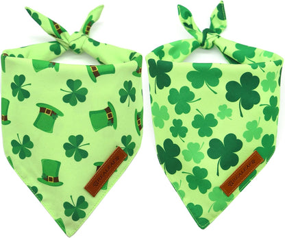 Realeaf St. Patrick's Day Dog Bandanas 2 Pack, Triangle Reversible Pet Scarf for Boys and Girls