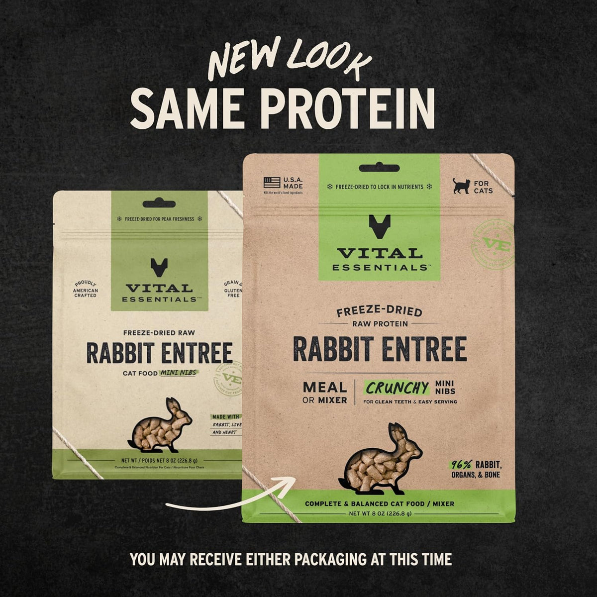 Vital Essentials Freeze-Dried Raw Rabbit Meal or Mixer Cat Food Crunchy Nibs, 8 oz