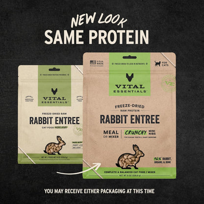 Vital Essentials Freeze-Dried Raw Rabbit Meal or Mixer Cat Food Crunchy Nibs, 8 oz