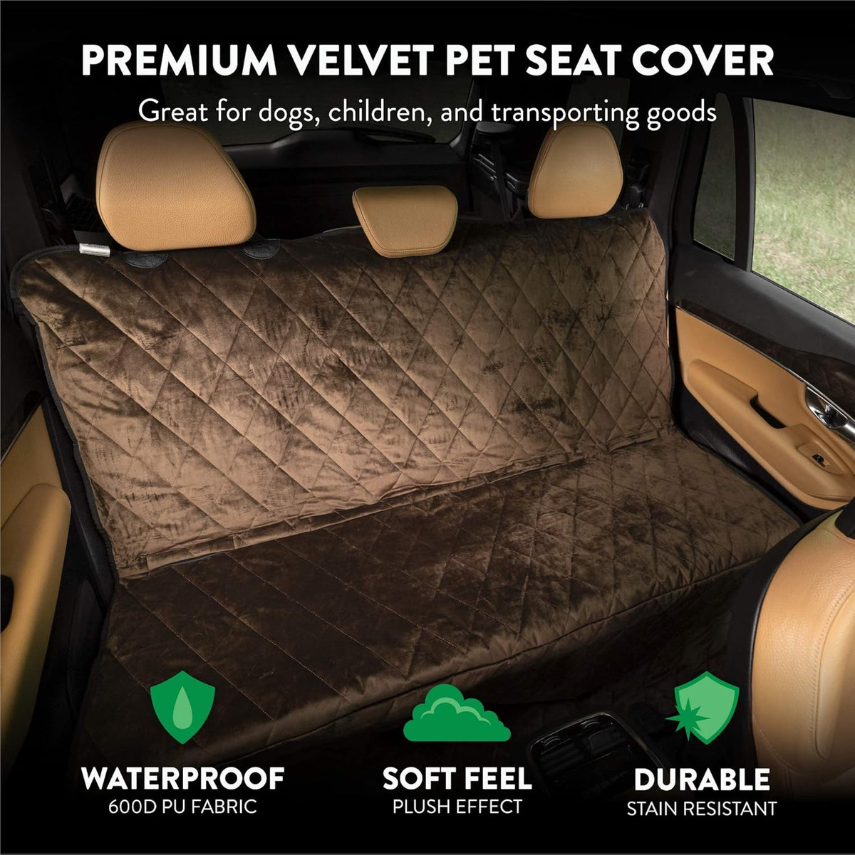 Plush Paws Products Velvet Rear Car Seat Protector w/Hammock | Washable & Waterproof Back Seat Dog