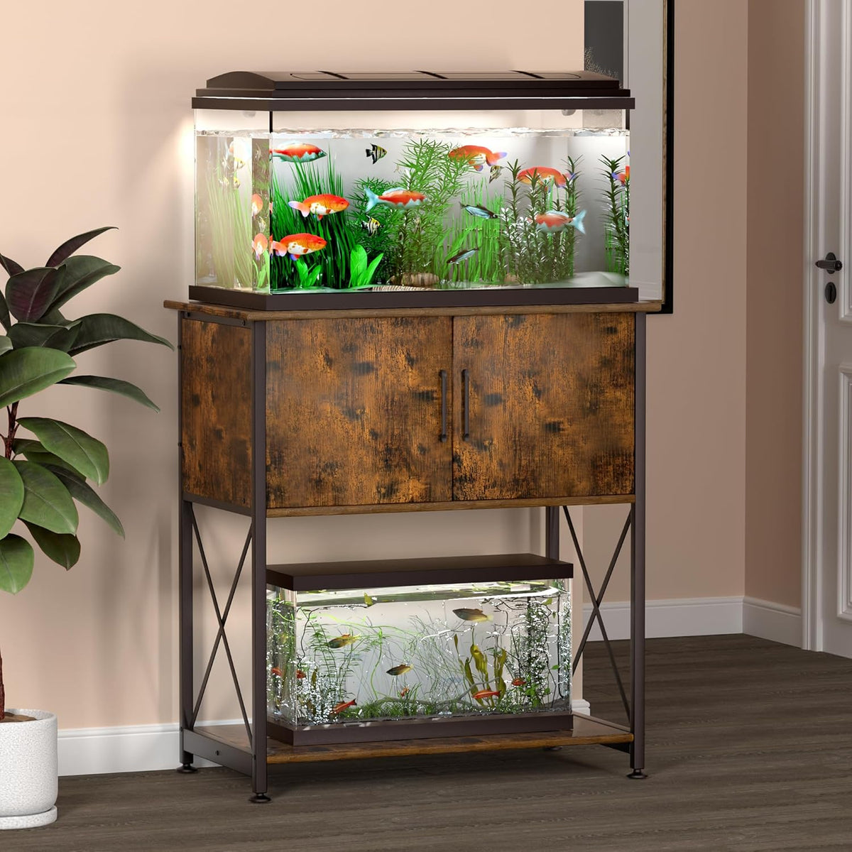 20-29 Gallon Aquarium Stand Metal Frame Fish Tank Stand with Cabinet Storage, for 20 Gallon Long