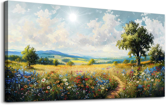 hyidecorart Nature Field Scenery Abstract Painting Framed Wall Art For Living Room Bedroom Wall