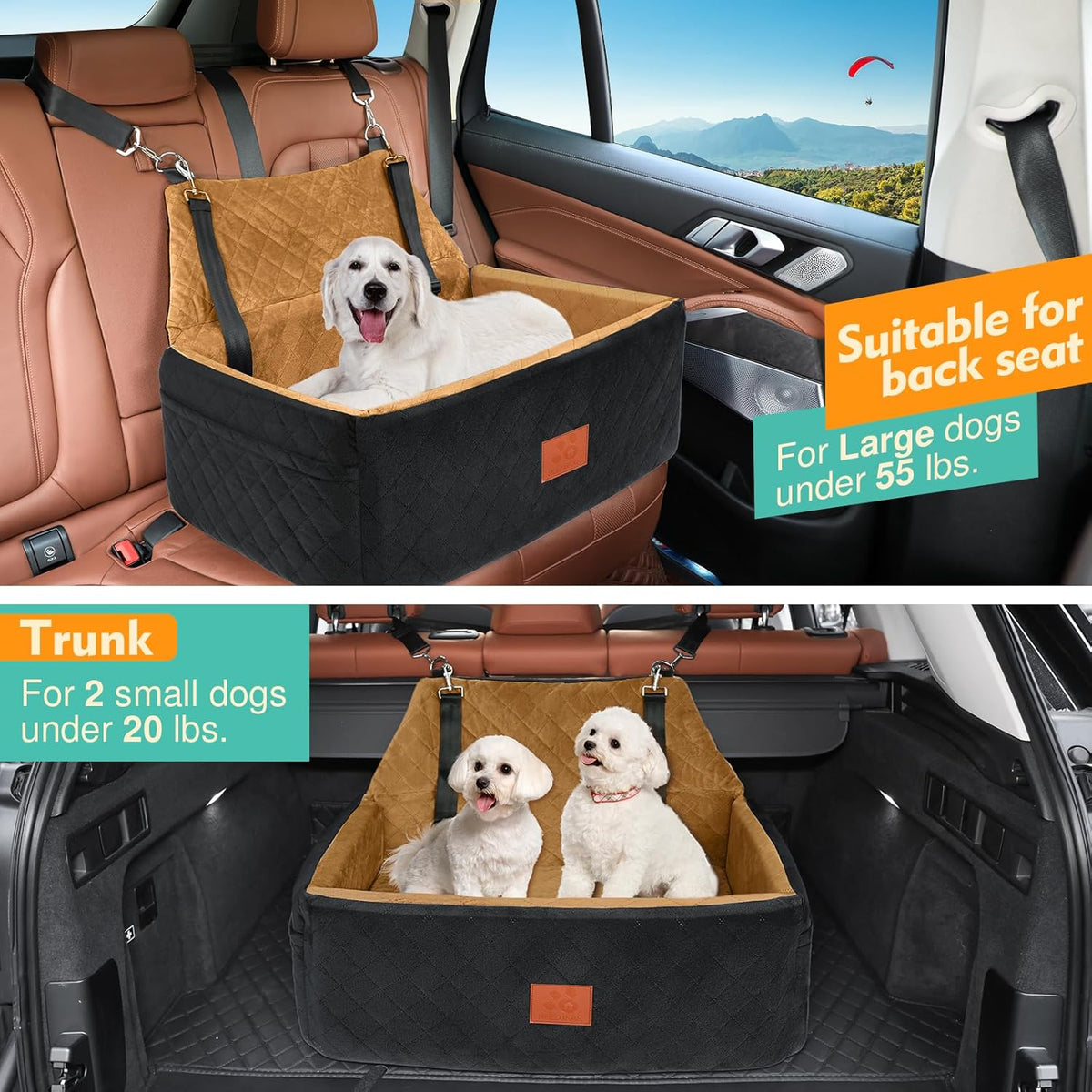 Dog Car Seat for Large Medium Dogs,Washable Pet Car Seat Under 55 lbs or 2 Small Dogs,Dog Booster