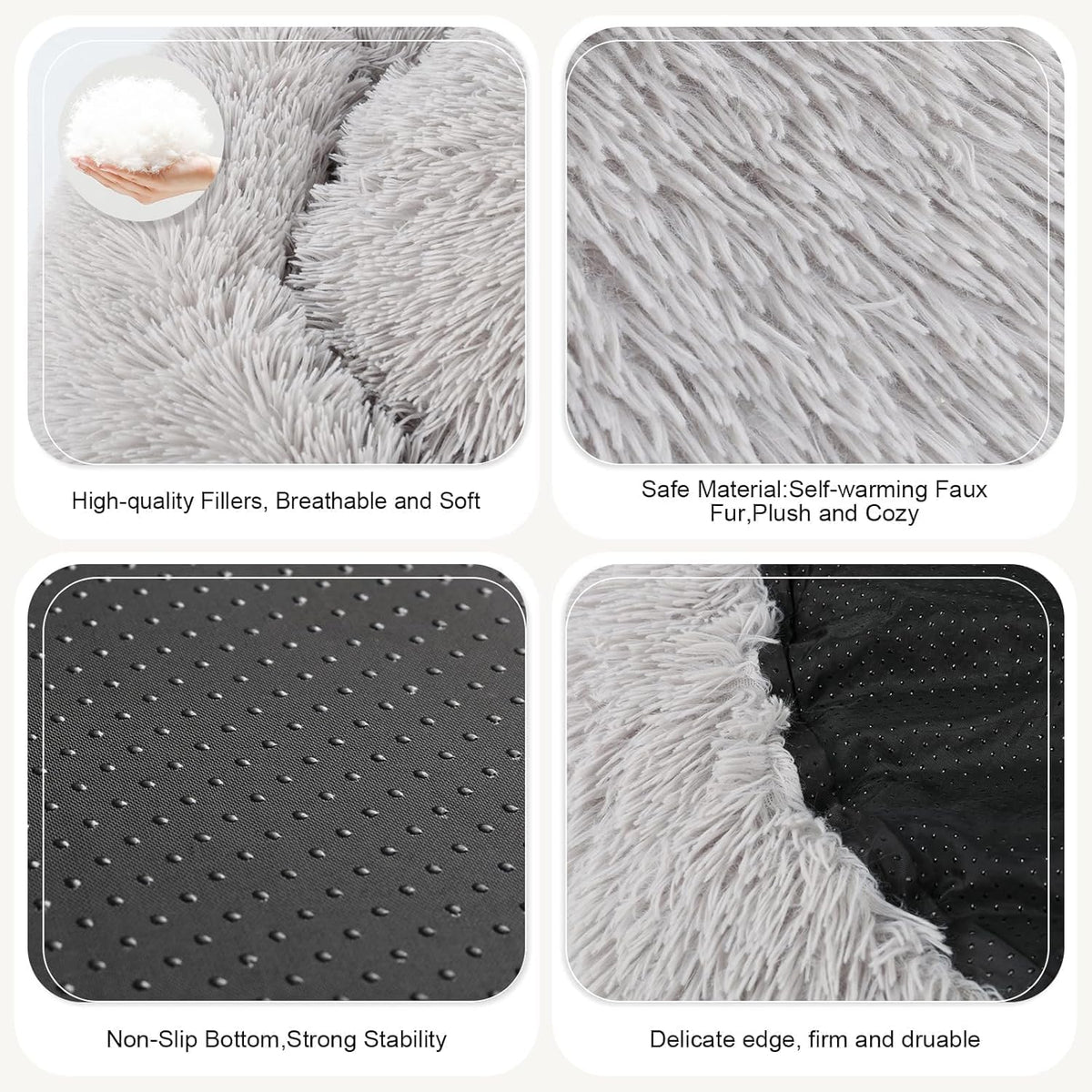 Dog Bed, Cat Calming Bed, Faux Fur Pillow Pet Donut Cuddler Round Plush Bed for Large Medium Small