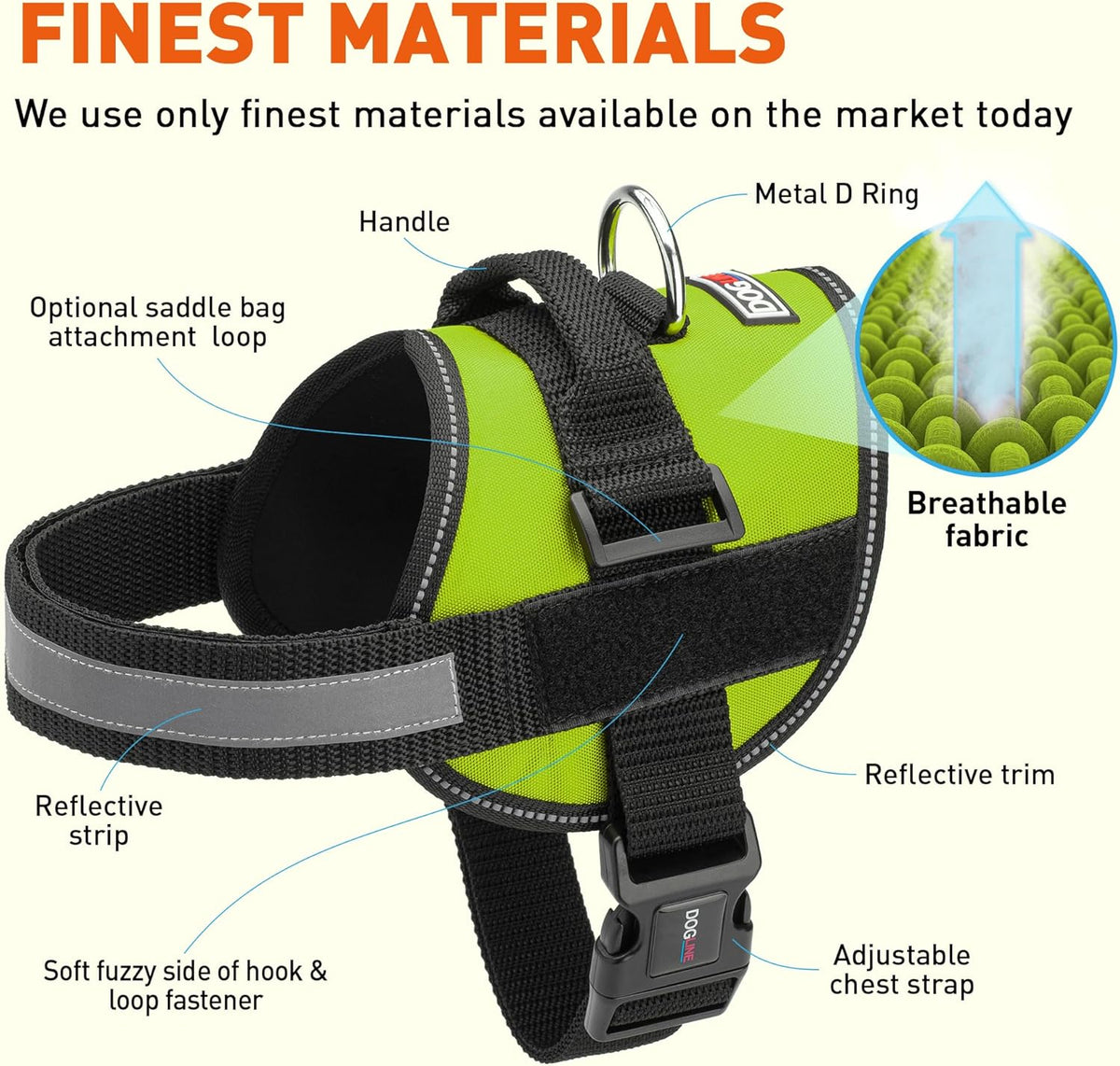 Dogline Dog Harness, Reflective No-Pull Adjustable Vest with Handle for Walking, Training