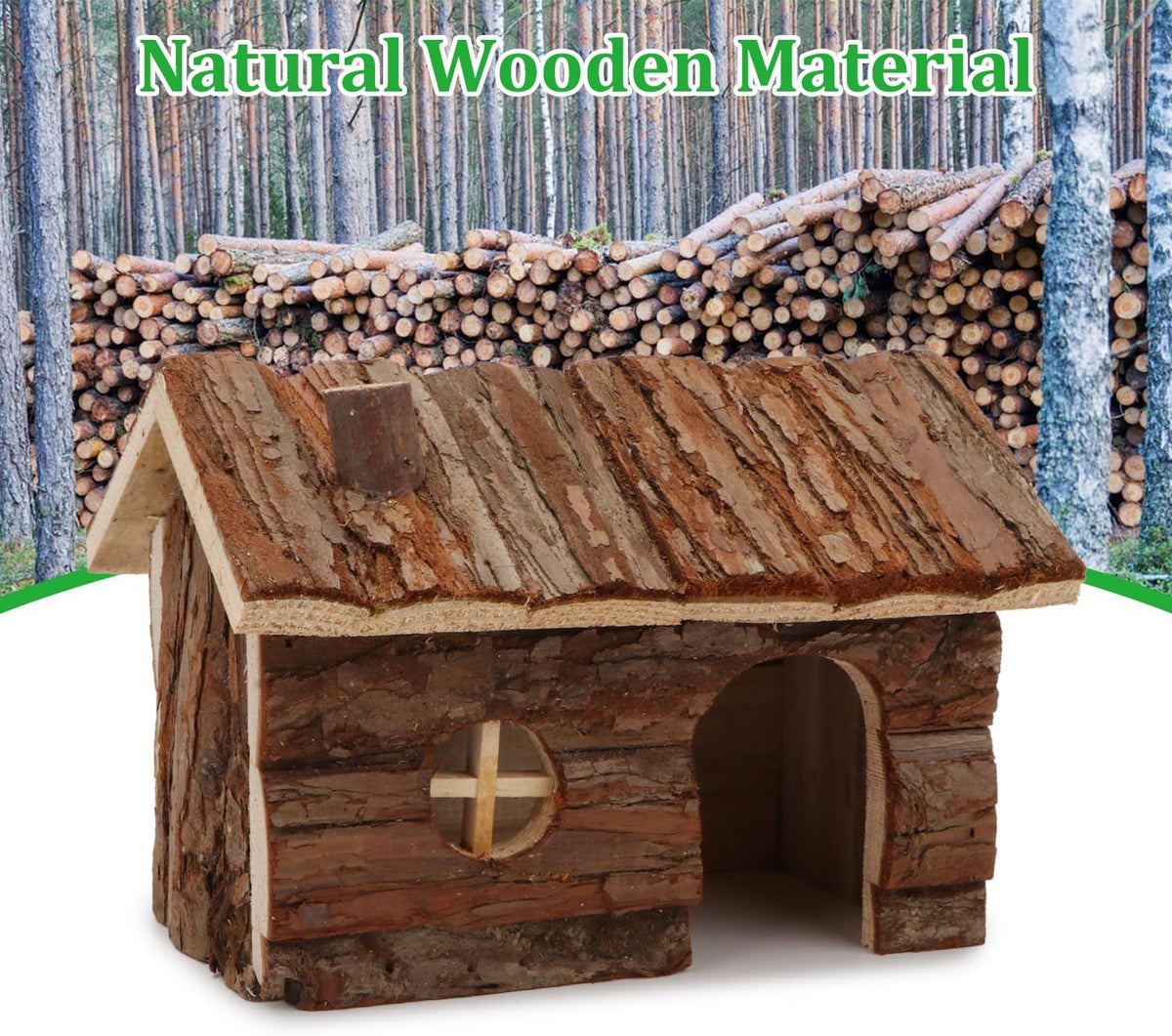 Hypeety Natural Wooden Hamster House Cage Small Animals House with Chimney for Pet Rats Gerbil