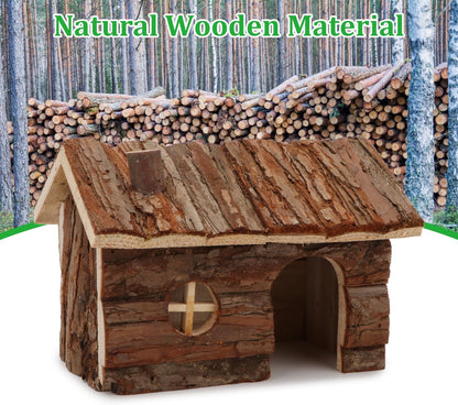 Hypeety Natural Wooden Hamster House Cage Small Animals House with Chimney for Pet Rats Gerbil